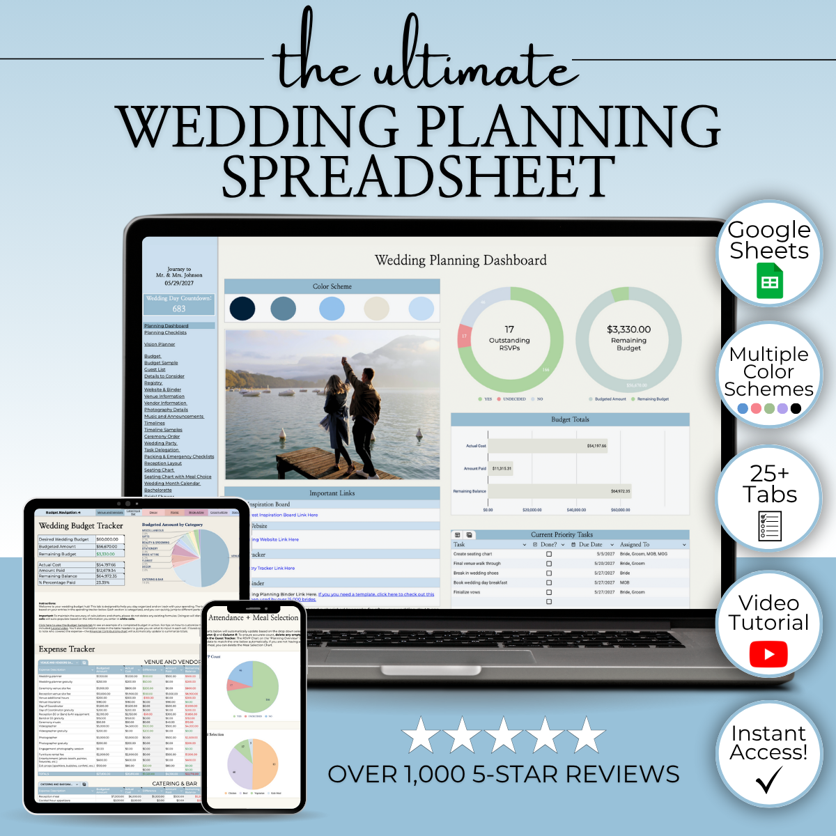 Ultimate Wedding Planning Spreadsheet-Blue