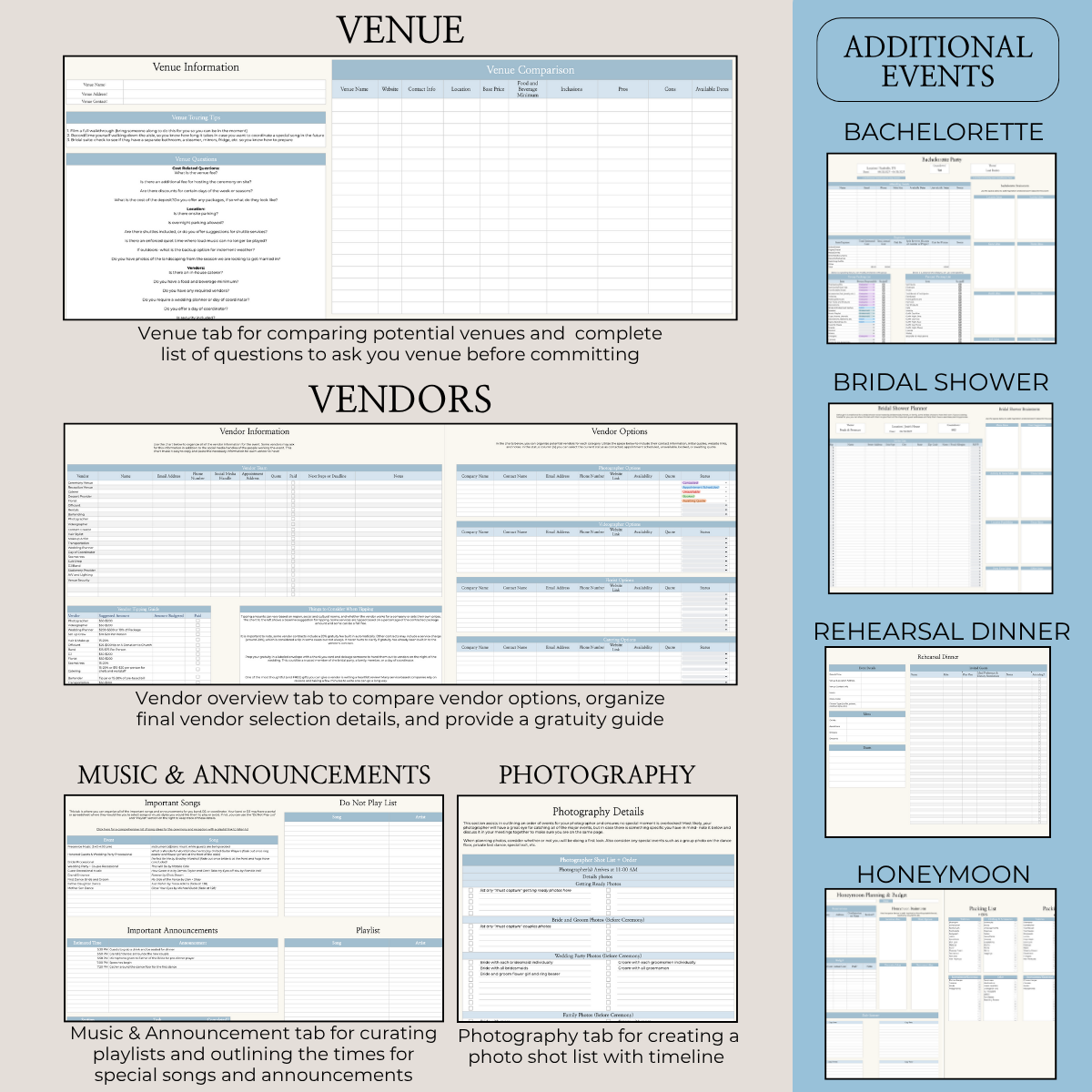 Ultimate Wedding Planning Spreadsheet-Blue