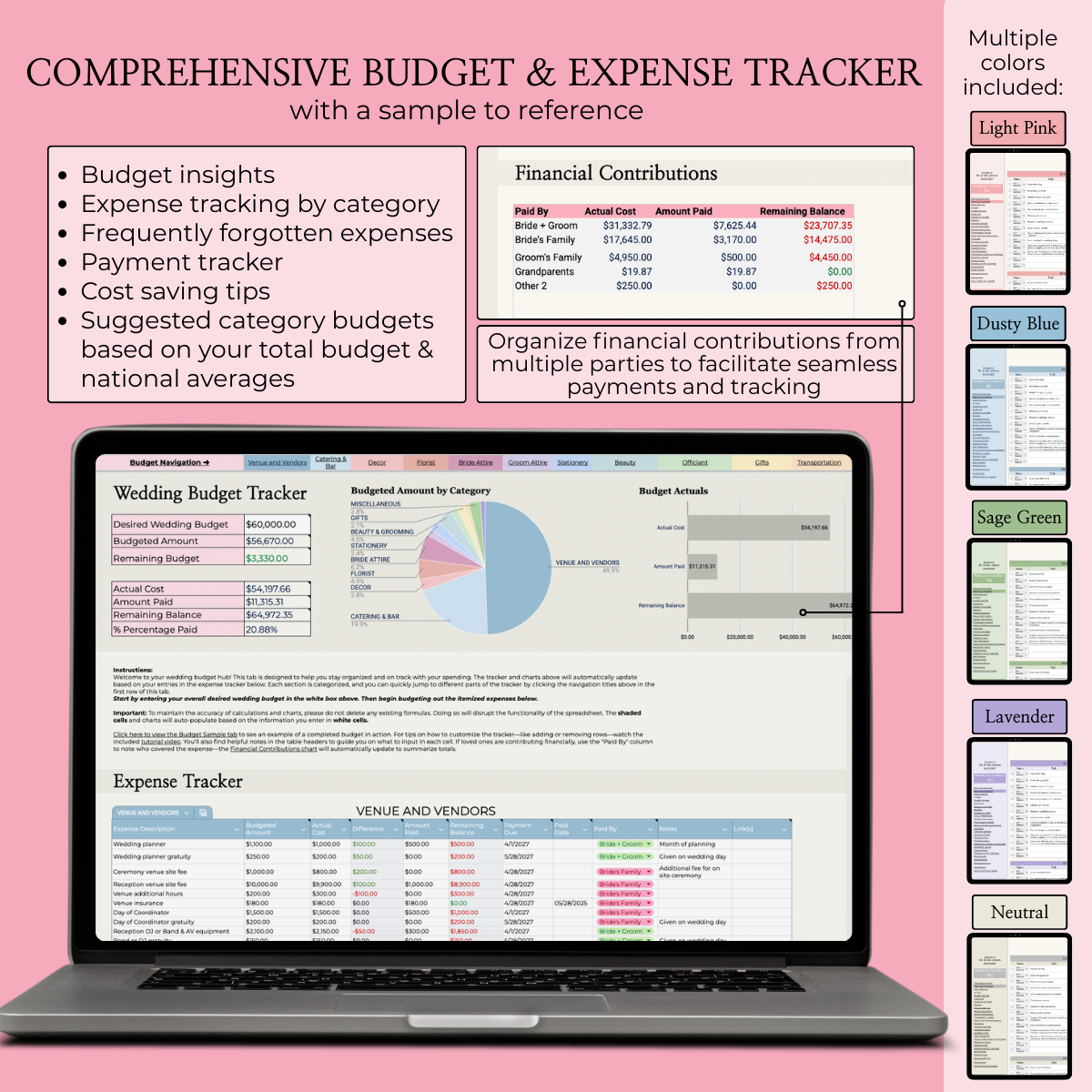 Ultimate Wedding Planning Spreadsheet-Pink
