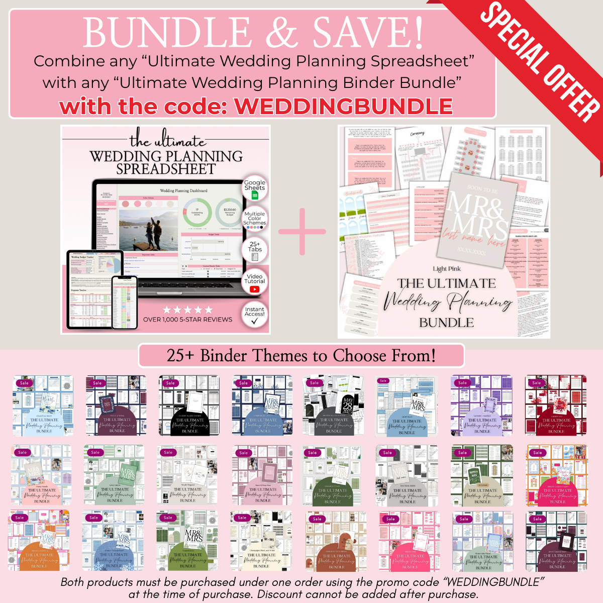 Ultimate Wedding Planning Binder Template- Bright Pink Floral