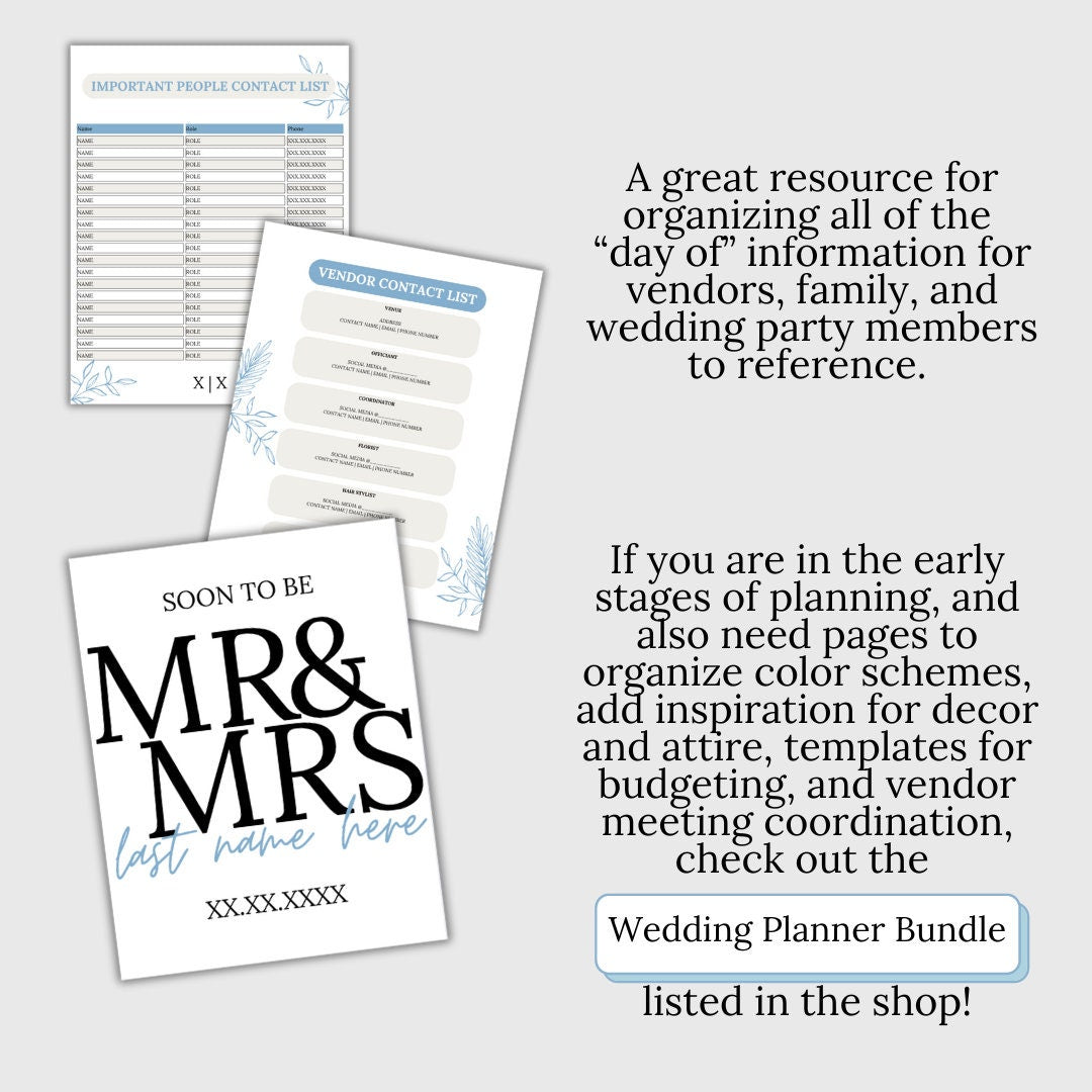 Wedding Day Of Binder Template | Blue Floral