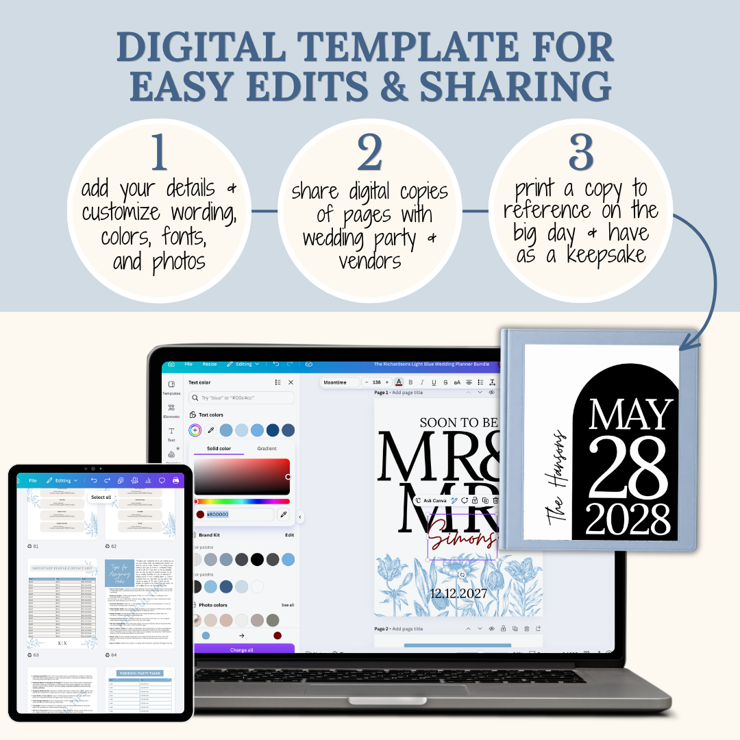Ultimate Wedding Planning Binder Template- Modern Black and White