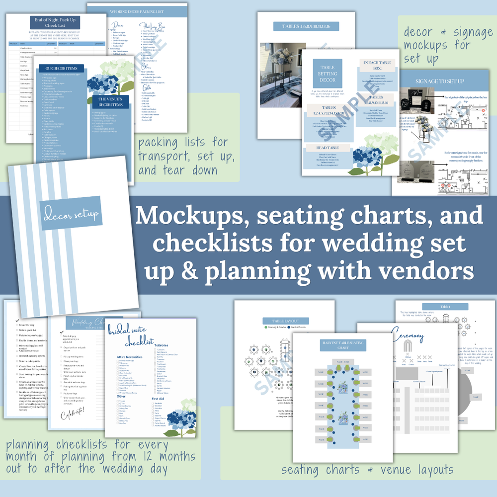 Ultimate Wedding Planning Binder Template- Hydrangeas & Stripes (Coastal Blue)