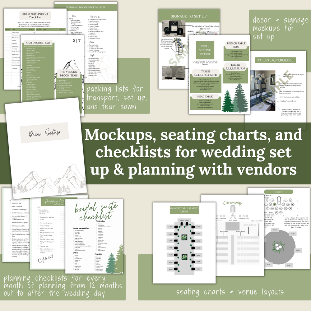 The Ultimate Wedding Planning Binder Template- Green Mountain and Woods Theme
