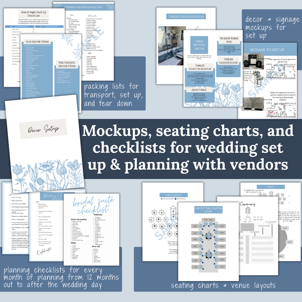 Ultimate Wedding Planning Binder Template- Light Blue Floral