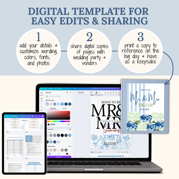 Ultimate Wedding Planning Binder Template- Hydrangeas & Stripes (Coastal Blue)