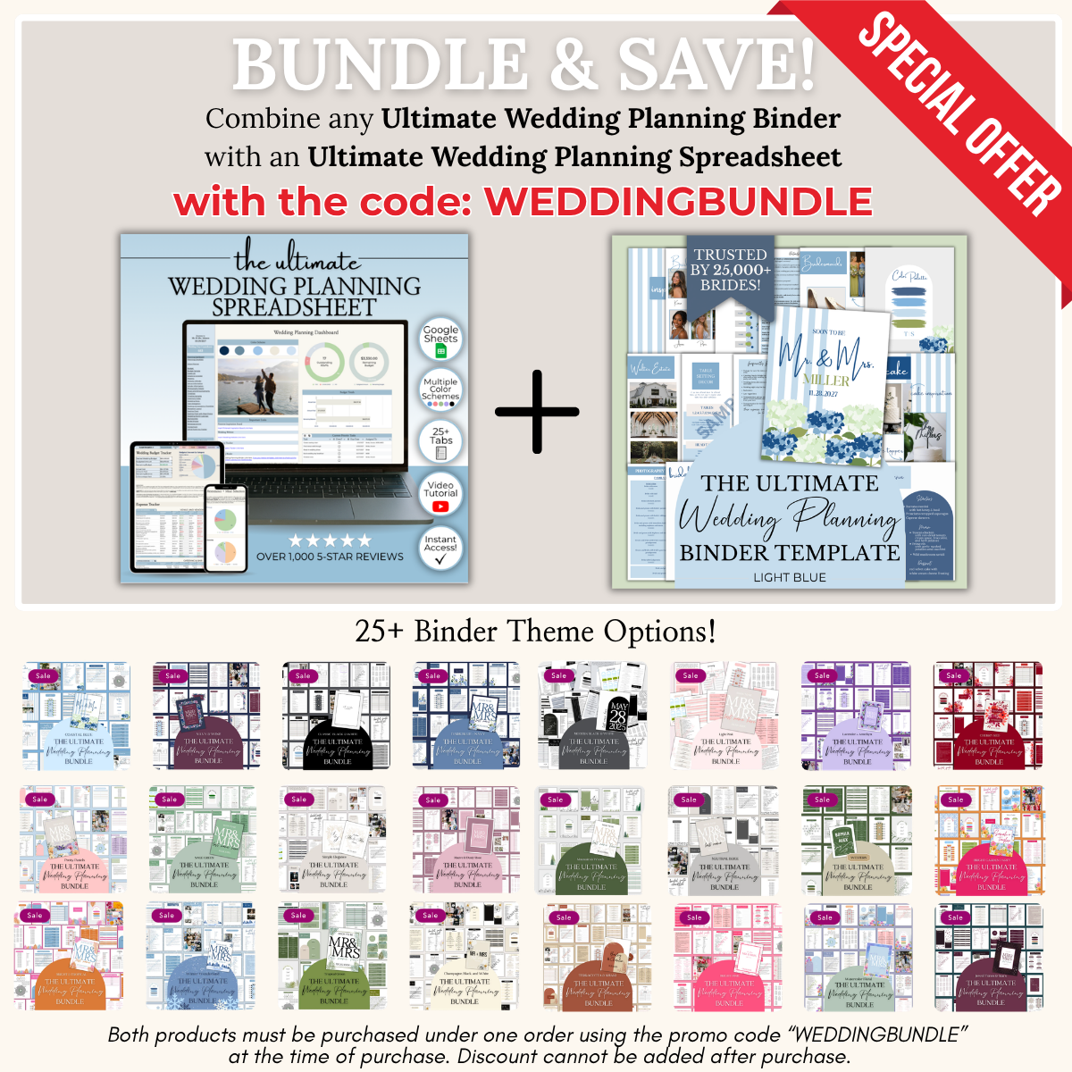 Ultimate Wedding Planning Binder Template- Hydrangeas & Stripes (Coastal Blue)