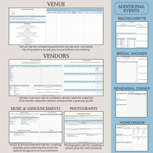 Ultimate Wedding Planning Spreadsheet-Blue