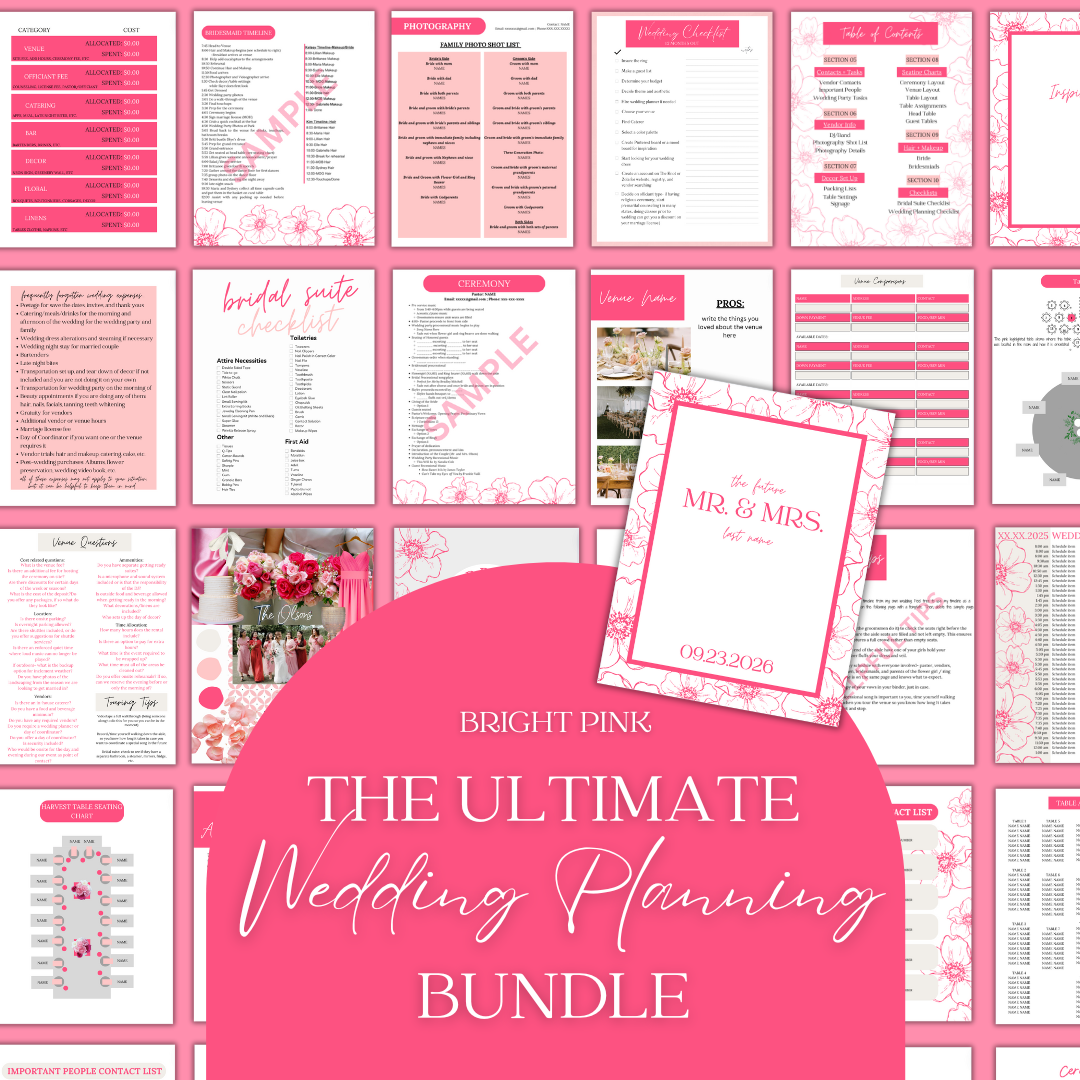 Ultimate Wedding Planning Binder Template- Bright Pink Floral