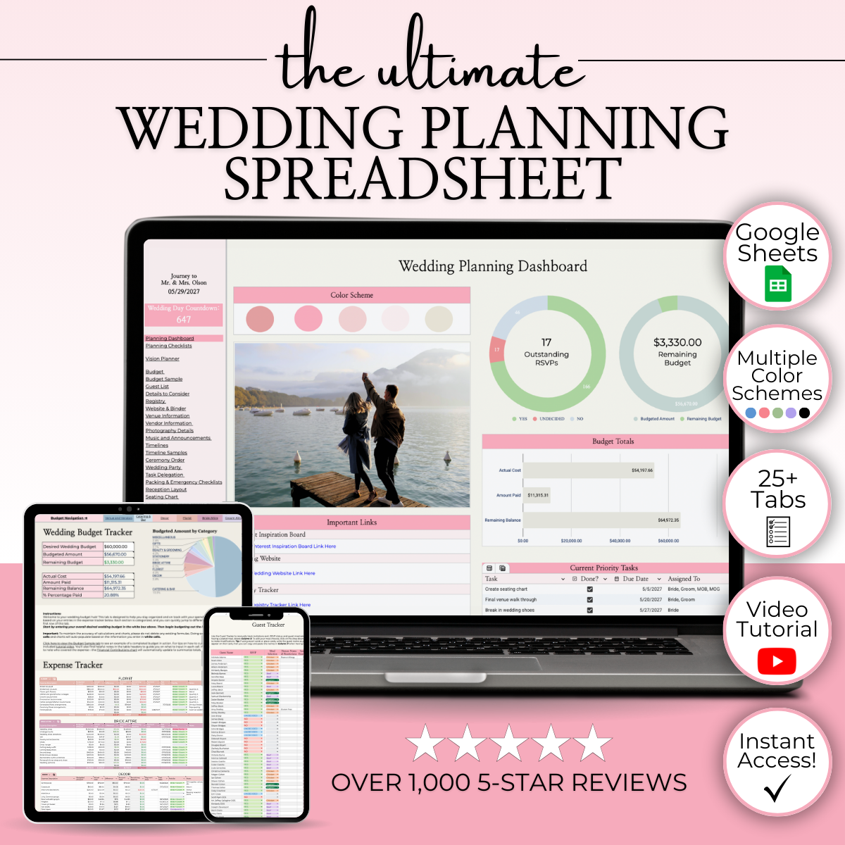 Ultimate Wedding Planning Spreadsheet-Pink