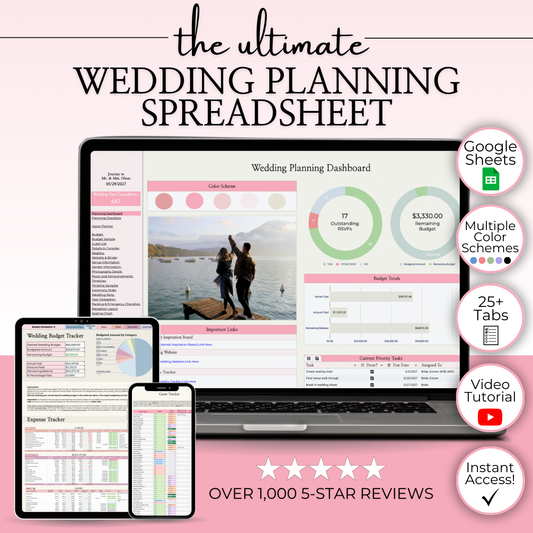 Ultimate Wedding Planning Spreadsheet-Pink