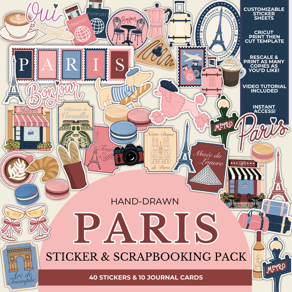 Paris Sticker & Scrapbooking Pack | Digital Download