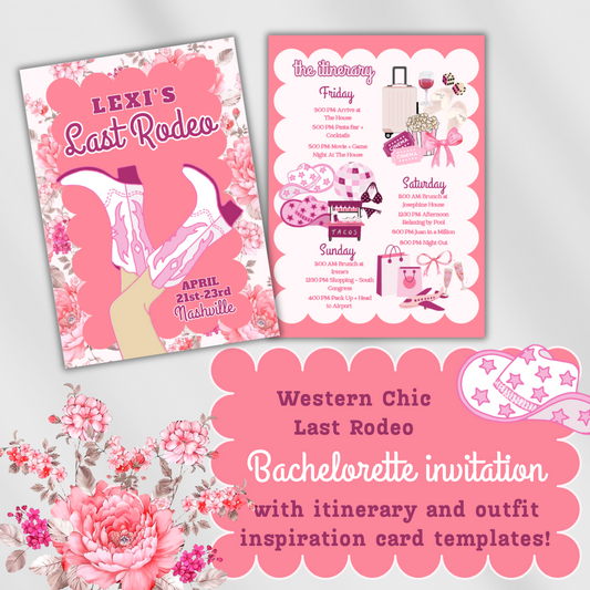 Last Rodeo | Western Chic | Cowgirl Bachelorette Invitation with Itinerary and Outfit Inspiration Templates