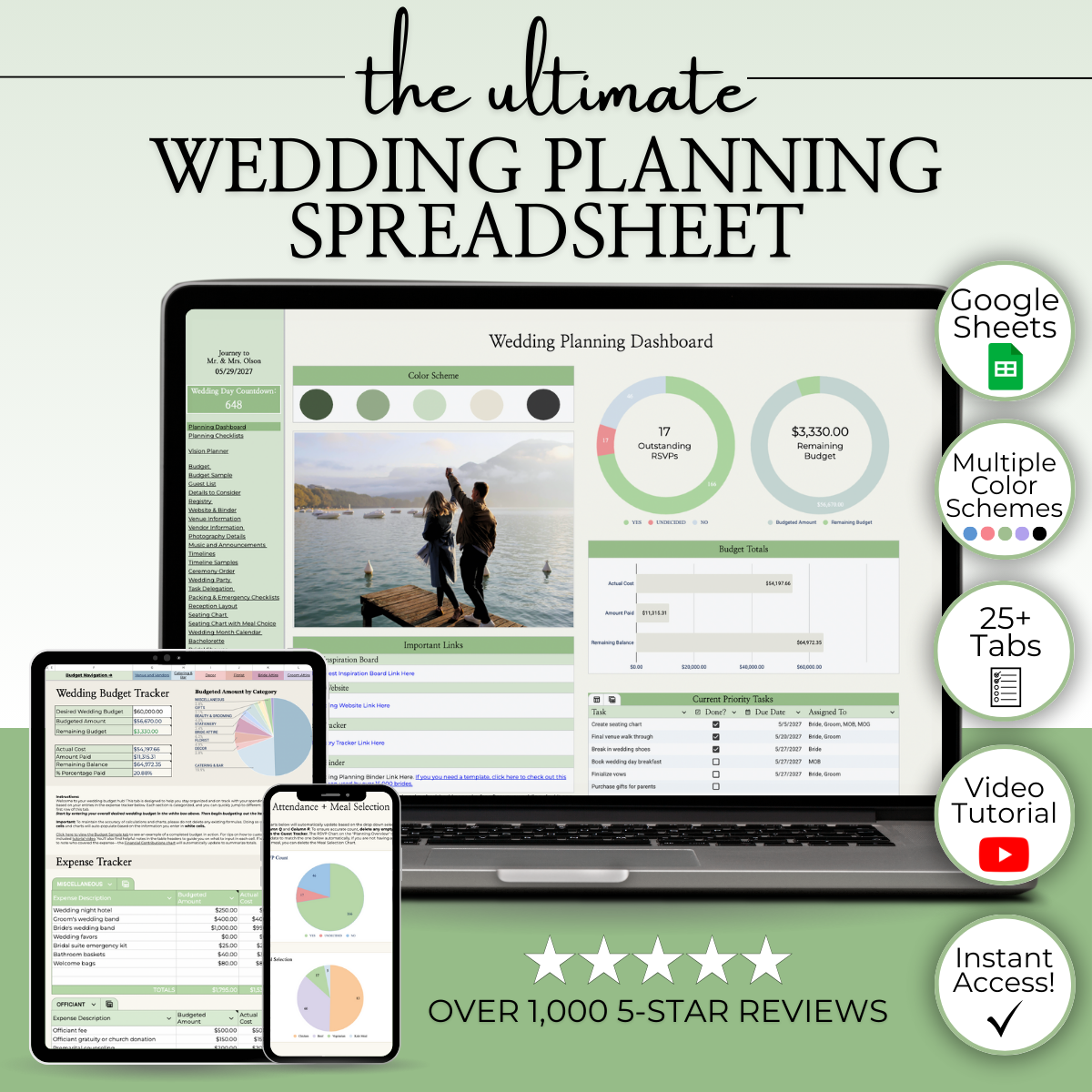 Ultimate Wedding Planning Spreadsheet-Green