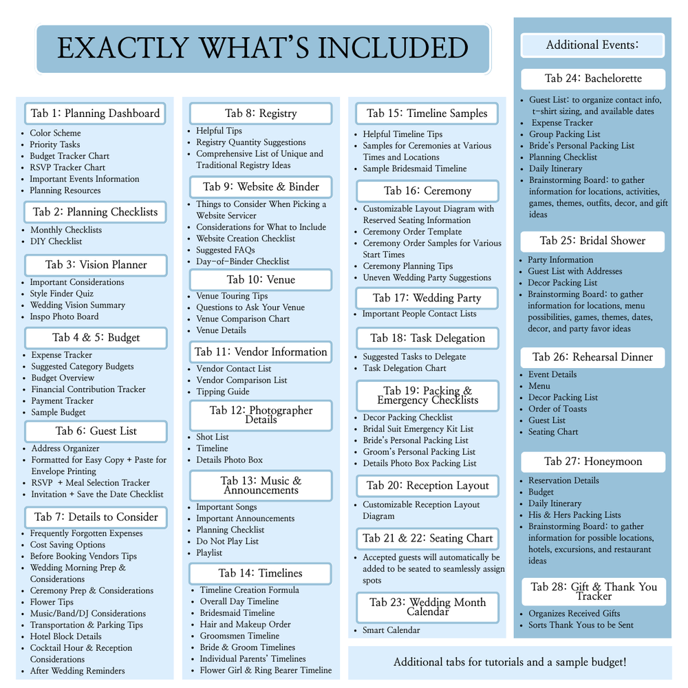 Ultimate Wedding Planning Spreadsheet-Blue