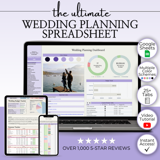 Ultimate Wedding Planning Spreadsheet-Purple