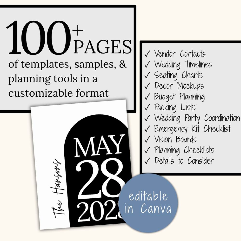 Ultimate Wedding Planning Binder Template- Modern Black and White