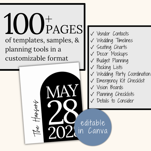 Ultimate Wedding Planning Binder Template- Modern Black and White