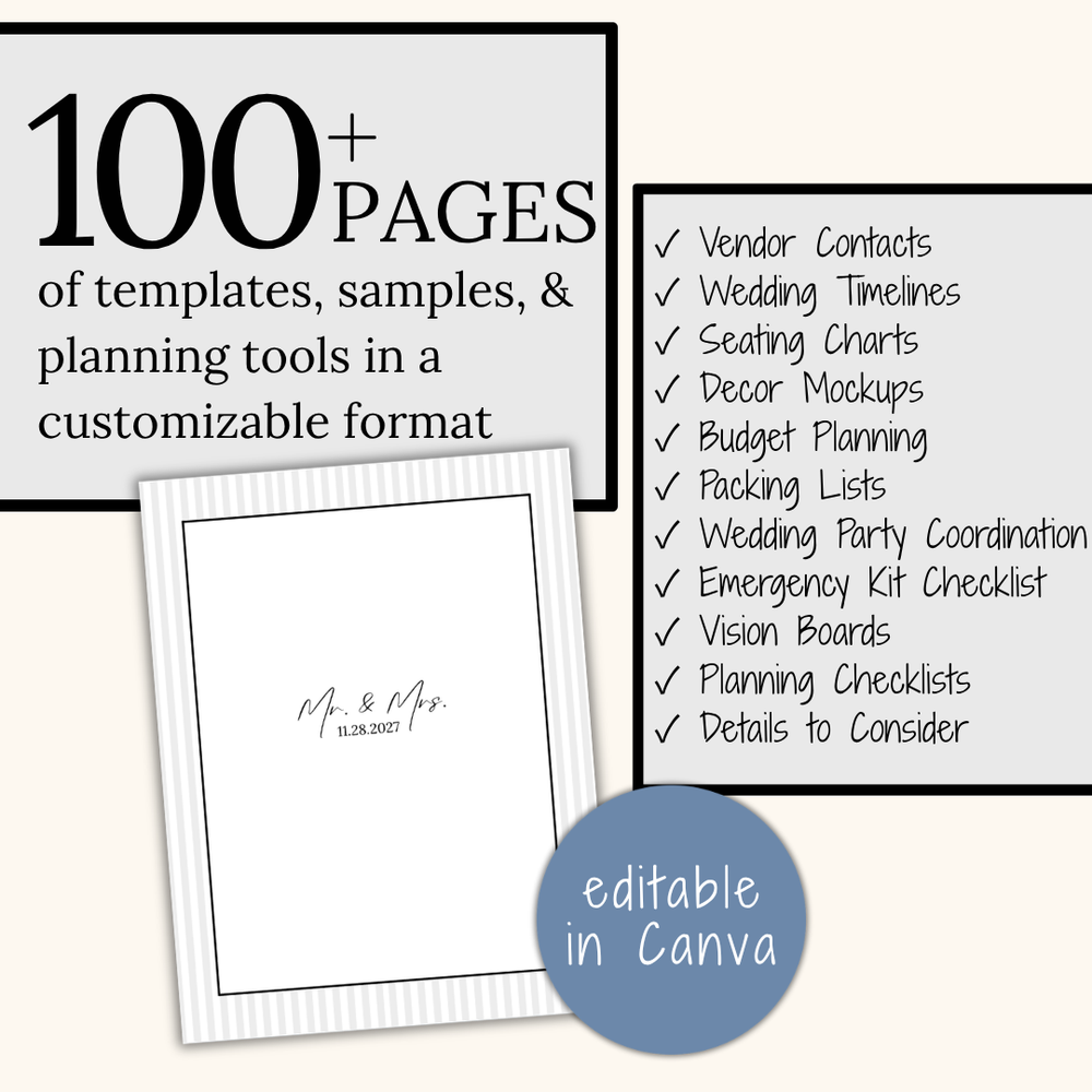 Ultimate Wedding Planning Binder Template- Classic Black and White