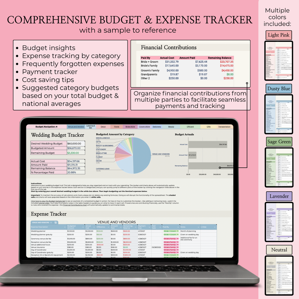 Ultimate Wedding Planning Spreadsheet-Pink