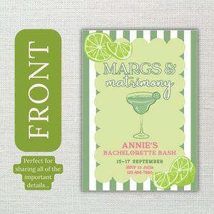 Margs and Matrimony Bachelorette Invitation with Itinerary and Outfit Inspiration Templates