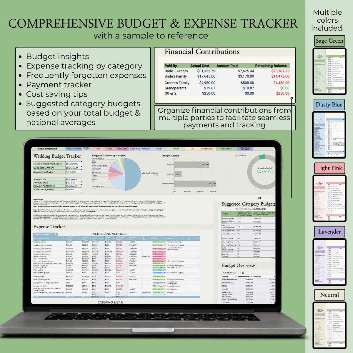 Ultimate Wedding Planning Spreadsheet-Green
