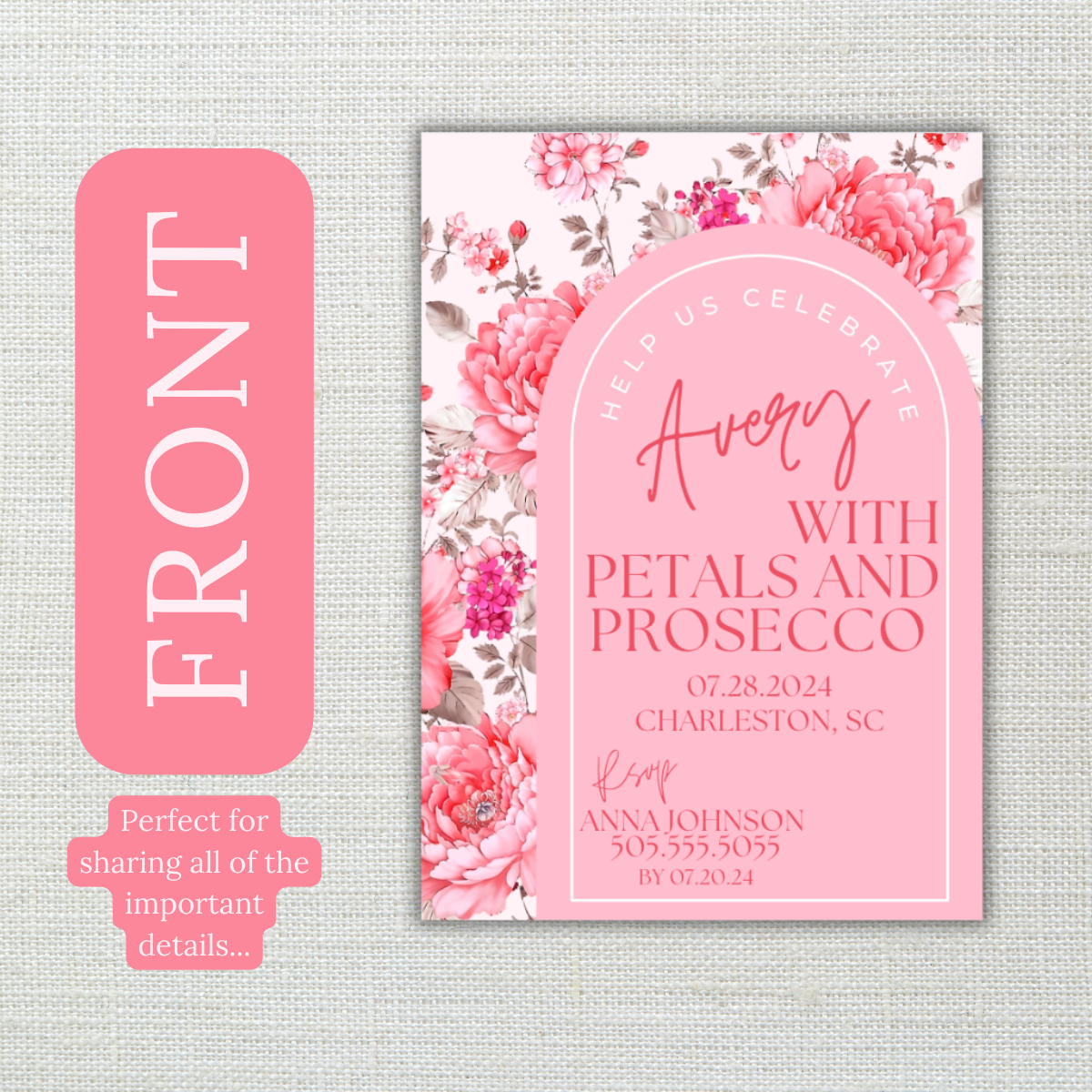 Petals and Prosecco Bachelorette Invitation with Itinerary and Outfit Inspiration Templates (Copy)