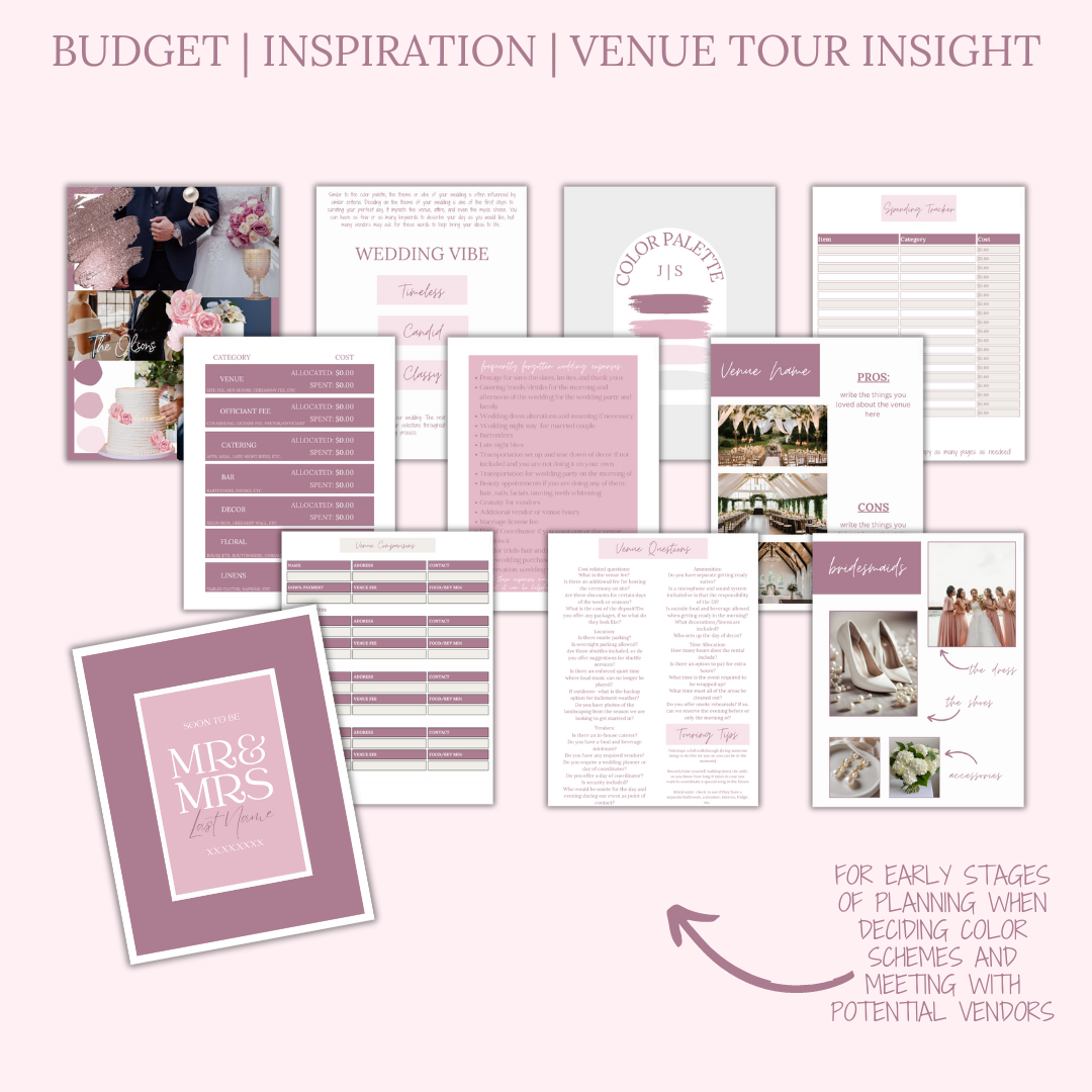 Ultimate Wedding Planning Binder Template- Mauve & Dusty Rose