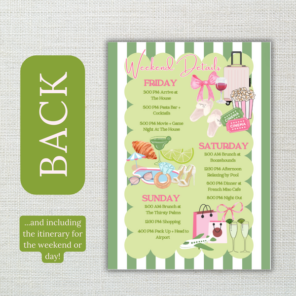 Margs and Matrimony Bachelorette Invitation with Itinerary and Outfit Inspiration Templates