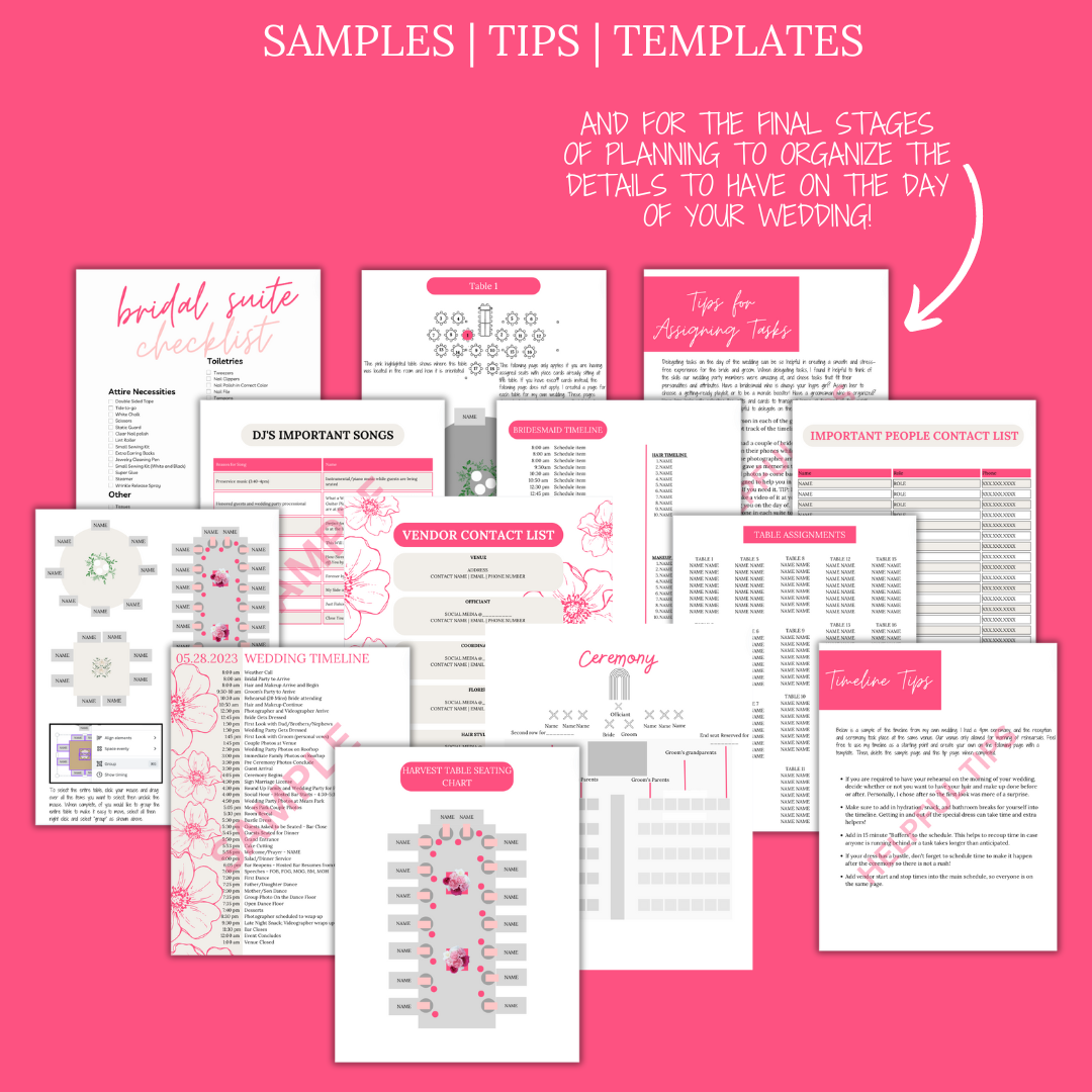 Ultimate Wedding Planning Binder Template- Bright Pink Floral