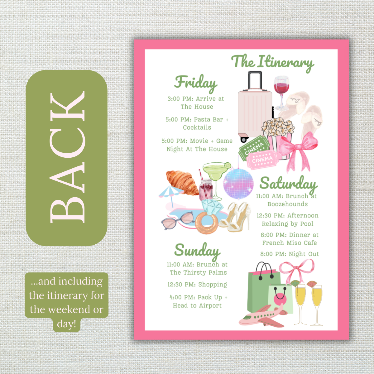 Palm Springs | Bachelorette Invitation with Itinerary and Outfit Inspiration Templates