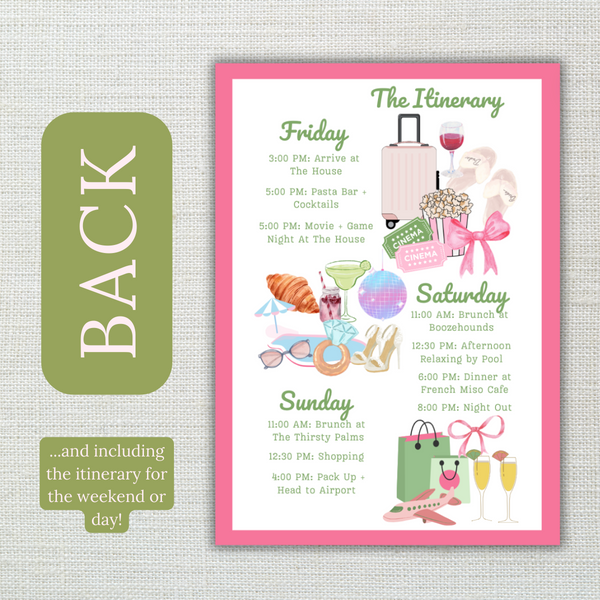 Palm Springs | Bachelorette Invitation with Itinerary and Outfit Inspiration Templates