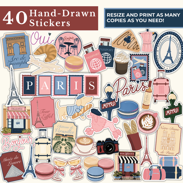 Paris Sticker & Scrapbooking Pack | Digital Download