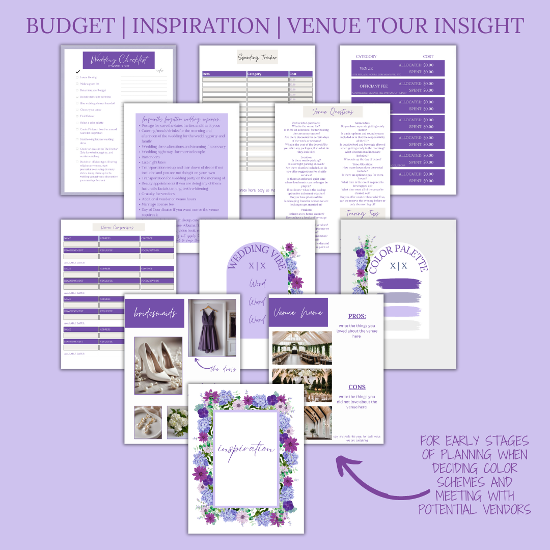 Ultimate Wedding Planning Binder Template- Lavender and Amethyst