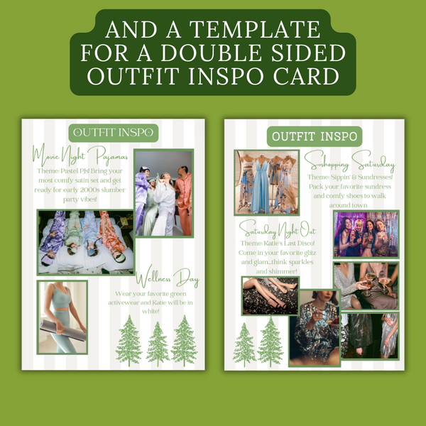 Camp Bachelorette Invitation- last trail before the veil- with Itinerary and Outfit Inspiration Templates