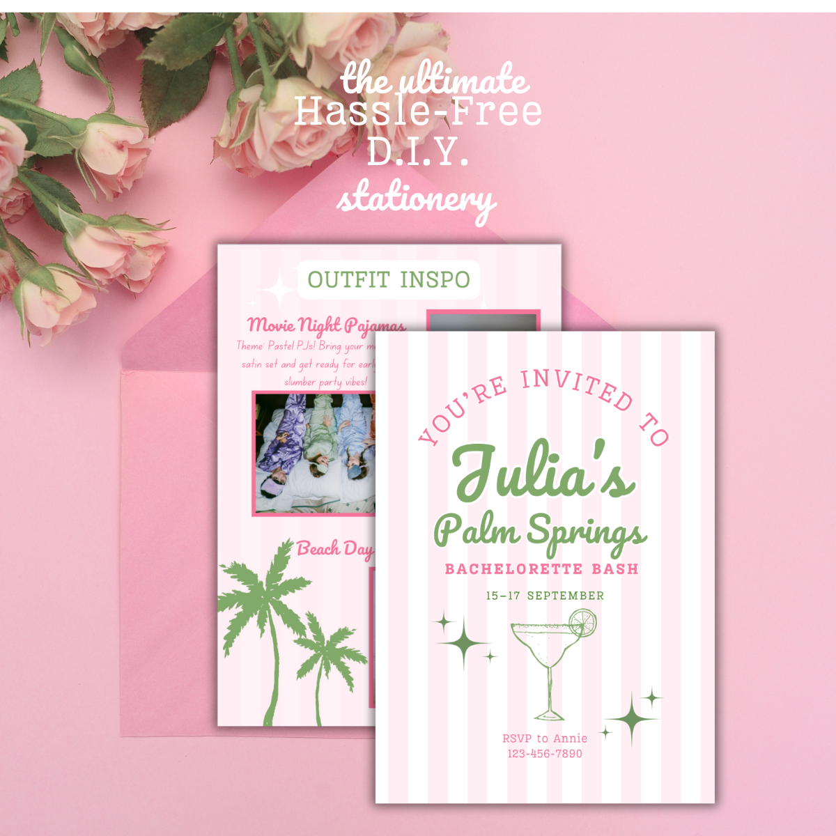 Palm Springs | Bachelorette Invitation with Itinerary and Outfit Inspiration Templates