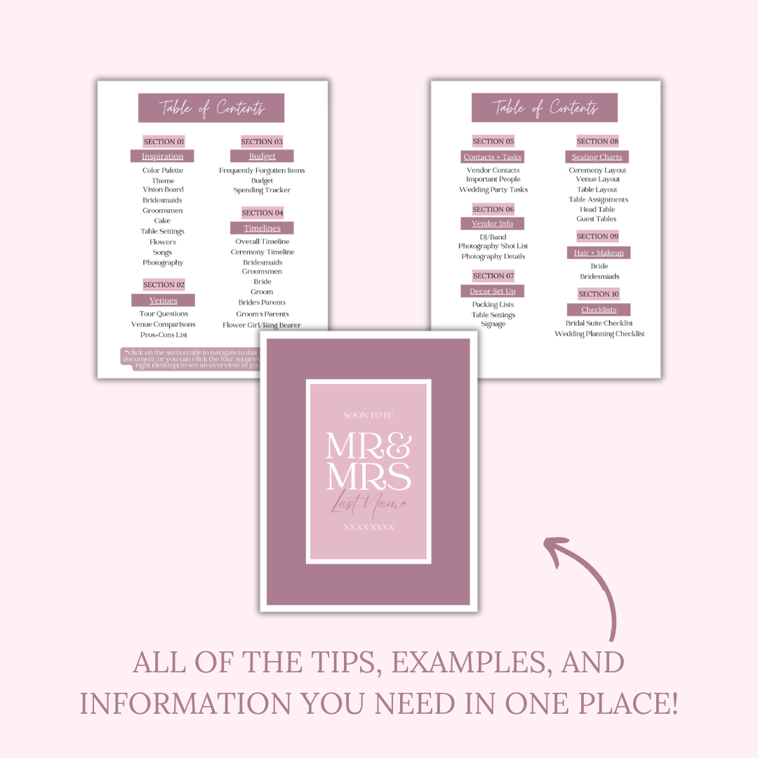 Ultimate Wedding Planning Binder Template- Mauve & Dusty Rose