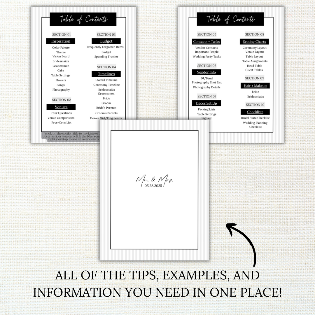 Ultimate Wedding Planning Binder Template- Classic Black and White