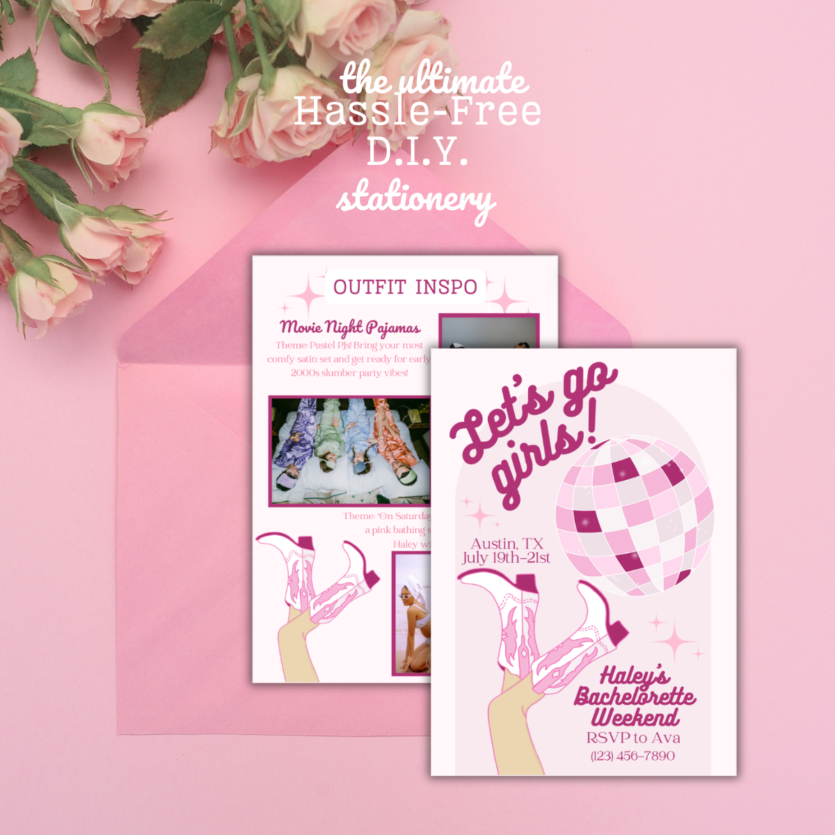 Let's Go Girls | Last Rodeo | Cowgirl  | Bachelorette Invitation with Itinerary and Outfit Inspiration Templates