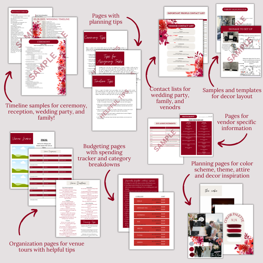 The Ultimate Wedding Planning Binder Template- Cherry Red Theme