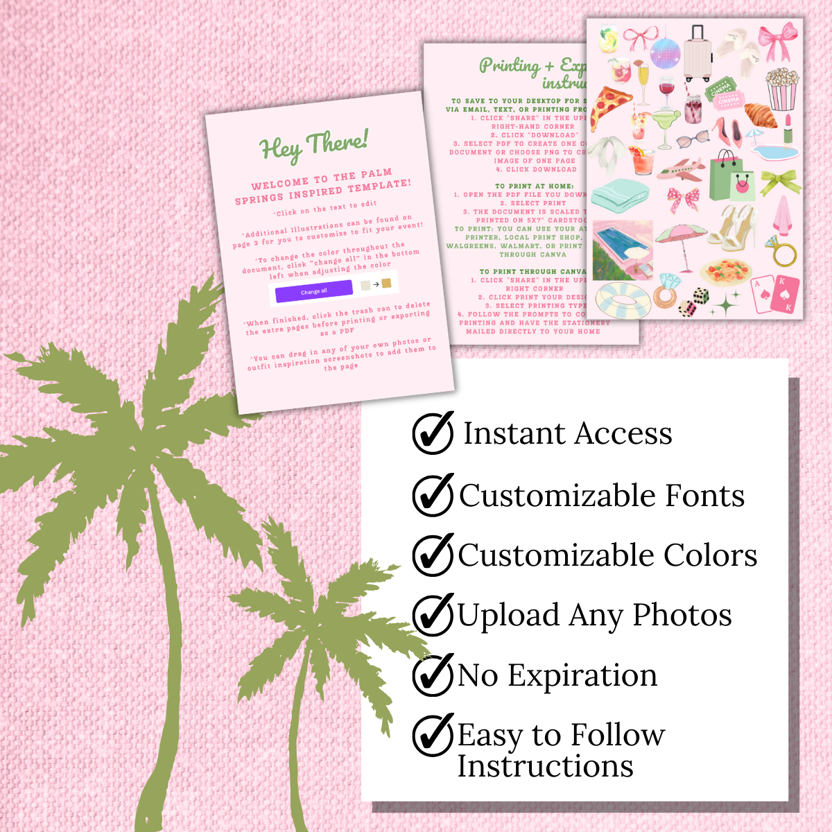 Palm Springs | Bachelorette Invitation with Itinerary and Outfit Inspiration Templates