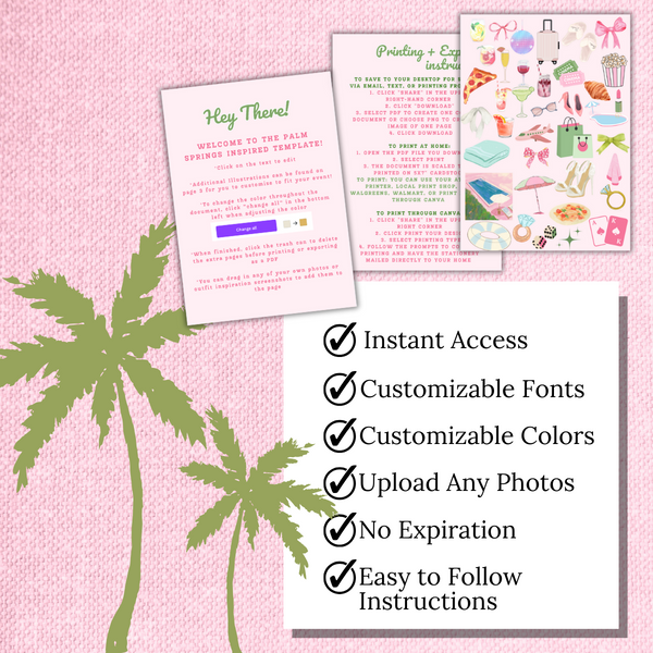 Palm Springs | Bachelorette Invitation with Itinerary and Outfit Inspiration Templates