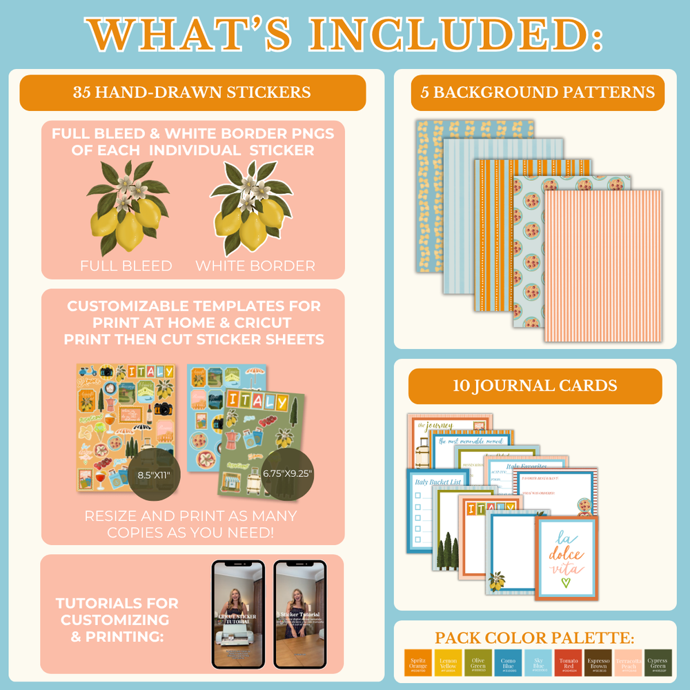 Italy Sticker & Scrapbooking Pack | Digital Download