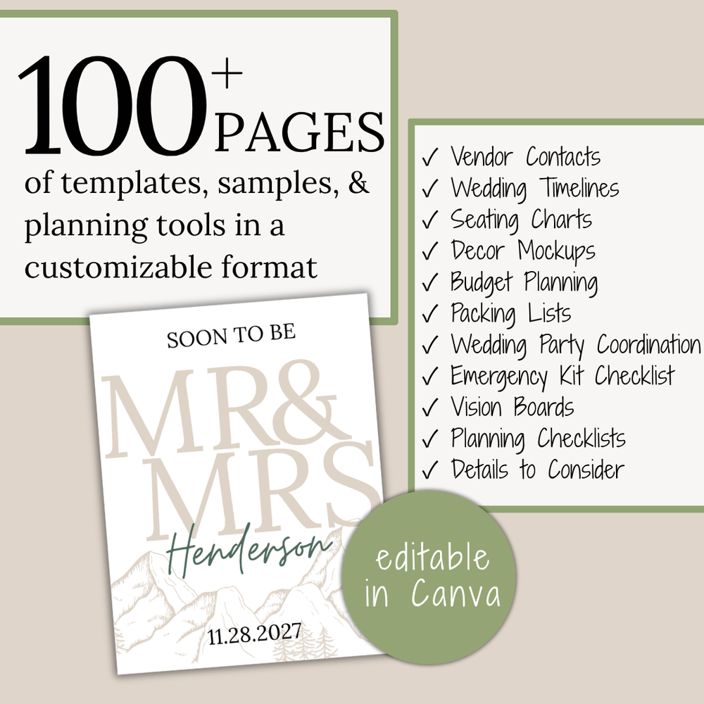 The Ultimate Wedding Planning Binder Template- Green Mountain and Woods Theme