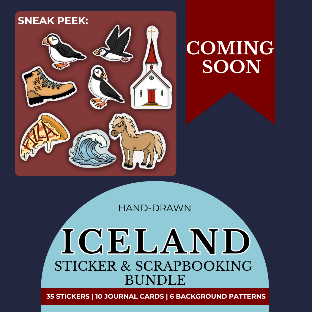 Iceland Sticker & Scrapbooking Pack | Digital Download | 35 Hand-Drawn Stickers, 10 Journal Cards, and 5 Background Patterns