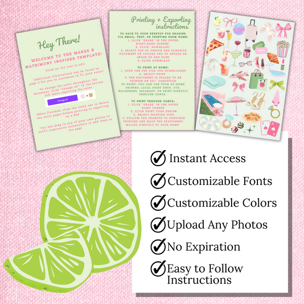 Margs and Matrimony Bachelorette Invitation with Itinerary and Outfit Inspiration Templates