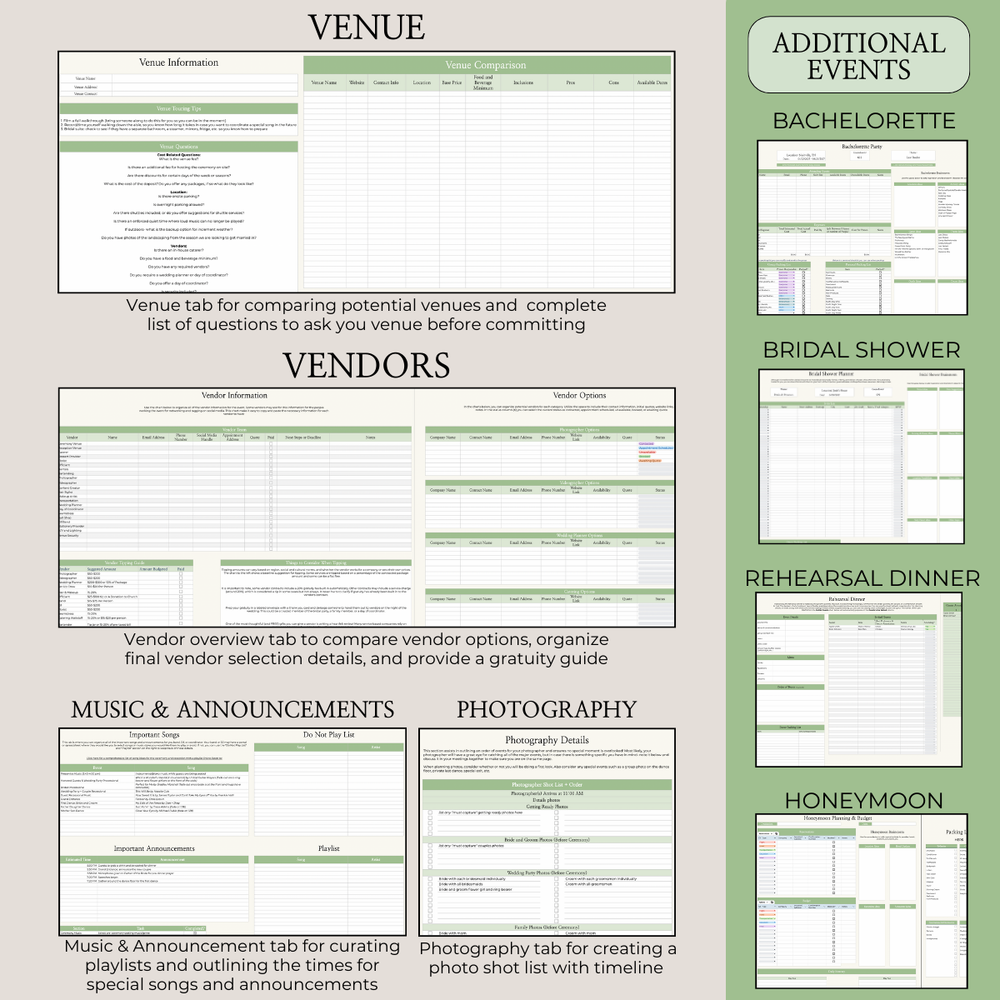 Ultimate Wedding Planning Spreadsheet-Green