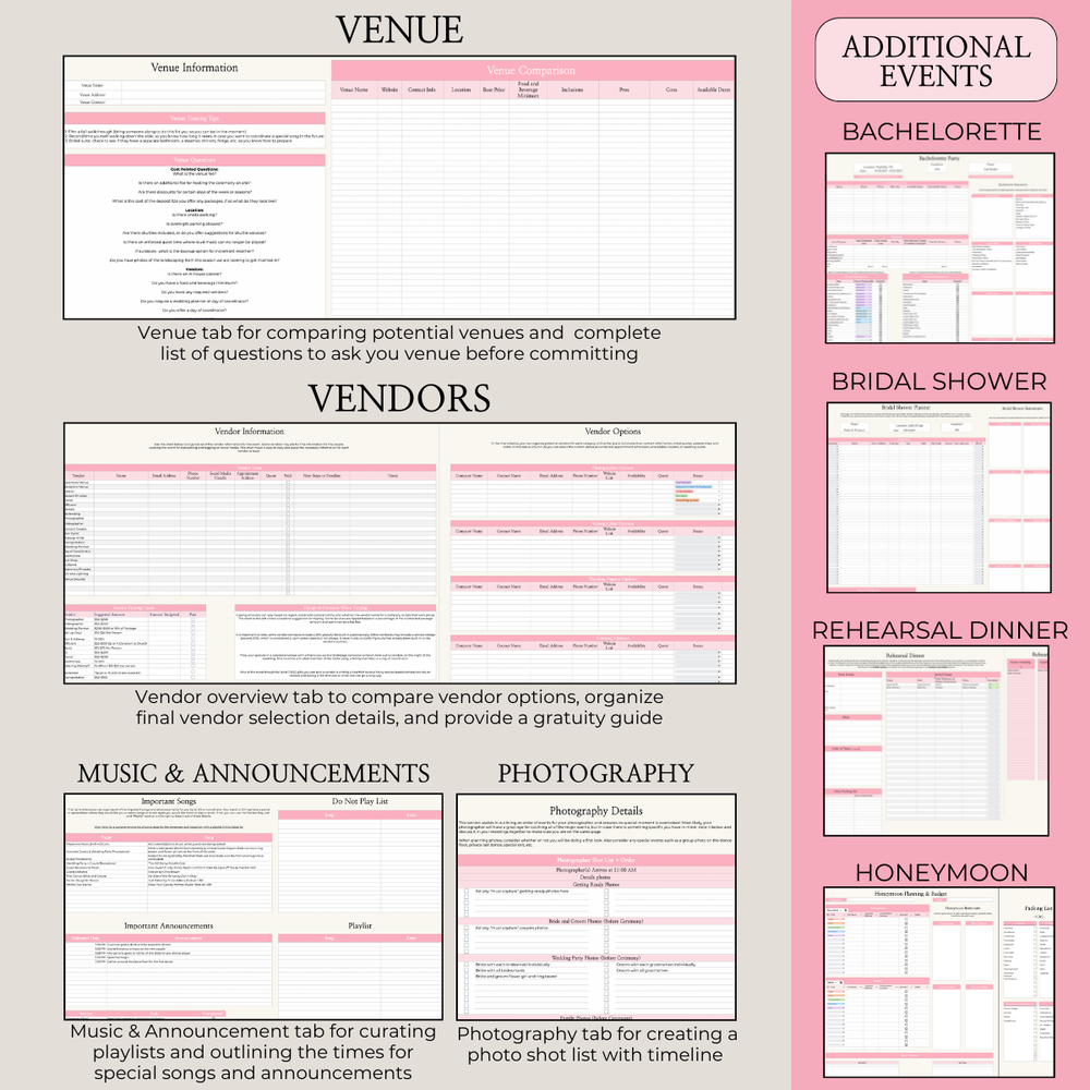 Ultimate Wedding Planning Spreadsheet-Pink