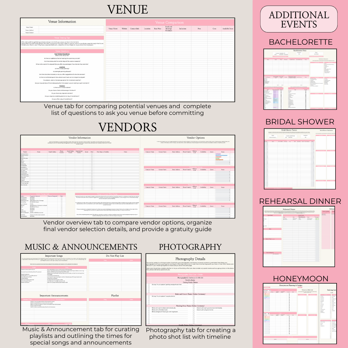 Ultimate Wedding Planning Spreadsheet-Pink