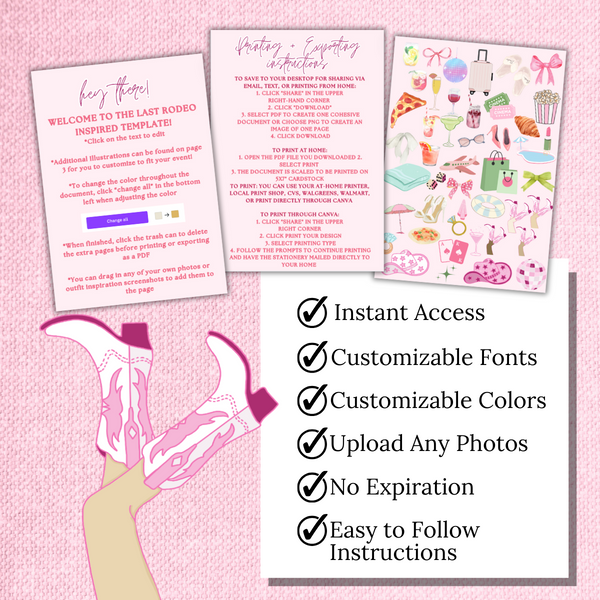 Petals and Prosecco Bachelorette Invitation with Itinerary and Outfit Inspiration Templates (Copy)